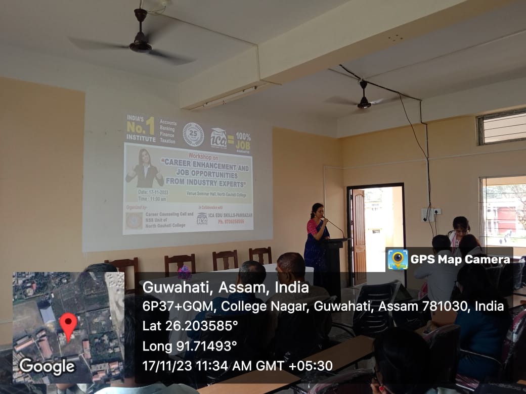 Workshop on "Career Enhancement and Job opportunities from Industry experts" organised by Career Counseling Cell and NSS Unit, North Gauhati College on 17.11.2023