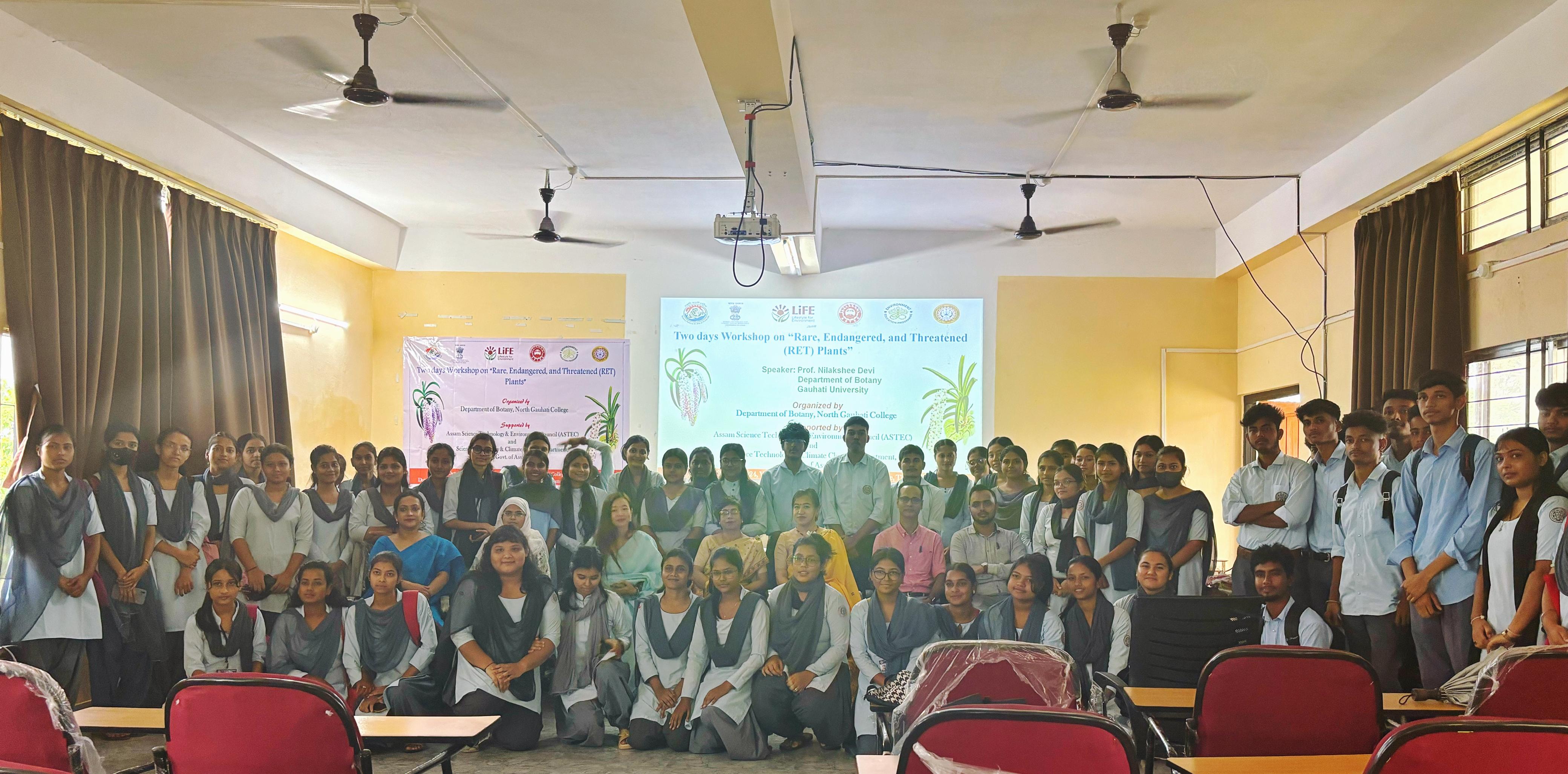 Popular talk by Prof. Nilakshee Devi on Day 1 of Workshop on "Rare, Endangered, and Threatened (RET) Plants" organised by Dept. of Botany, North Gauhati College and supported by ASTEC, and Science Technology & Climate Change on 05.10.2024