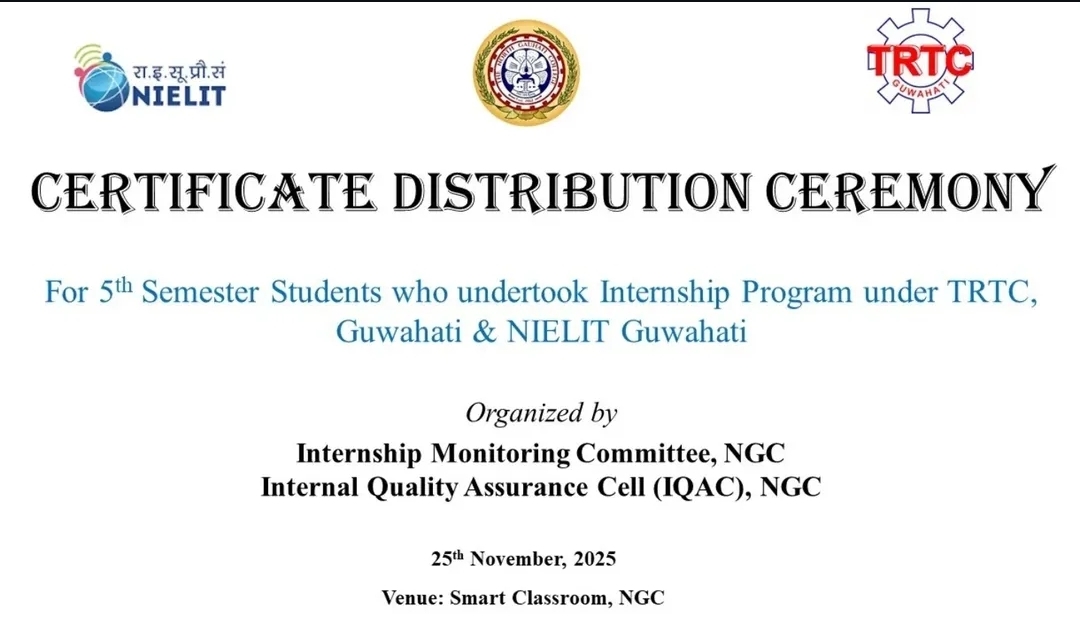 Certificate distribution ceremony on successful completion of internships by 94 students in highly sought-after professional courses at TRTC, Guwahati and NIELIT, Guwahati