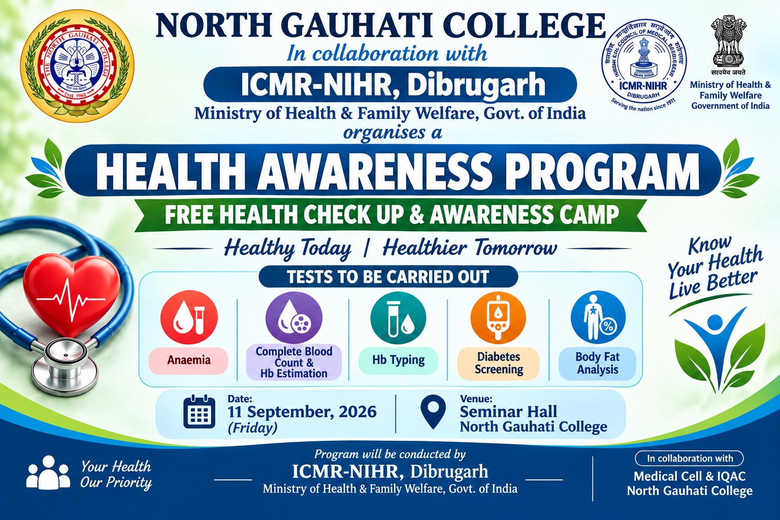 Free Health Check Up and Awareness Camp, September, 2026